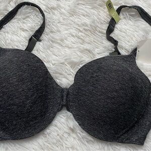 Gray Lace Full-Coverage Bra with Adjustable Straps